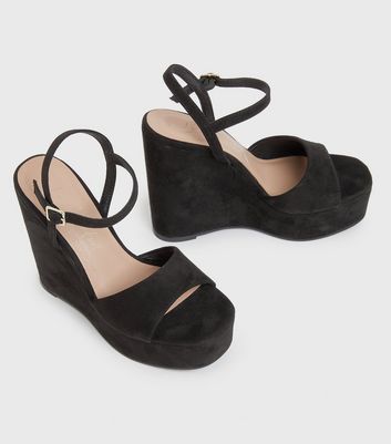 Black Suedette Platform Wedge Sandals New Look