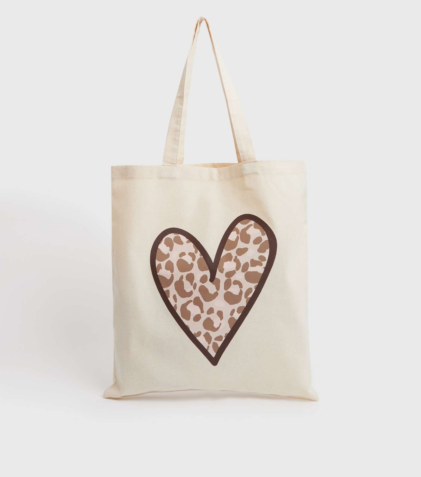 Brown Heart Leopard Print Canvas Tote Bag