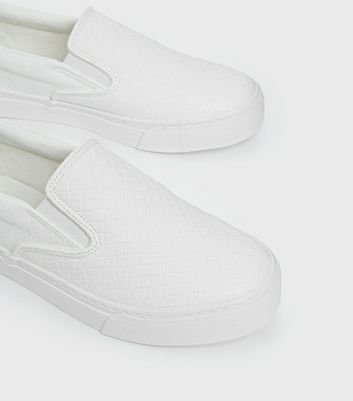 Click to view product details and reviews for White Faux Croc Slip On Trainers New Look Vegan.