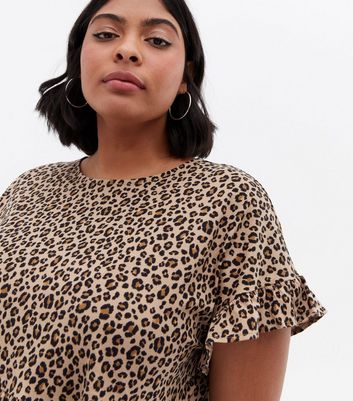 Curves Brown Leopard Print Jersey Mini Smock Dress New Look