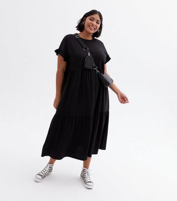 midi black smock dress
