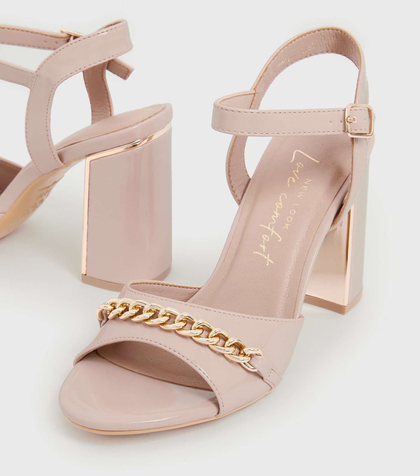 Pale Pink Patent Chain Block Heel Sandals Image 3