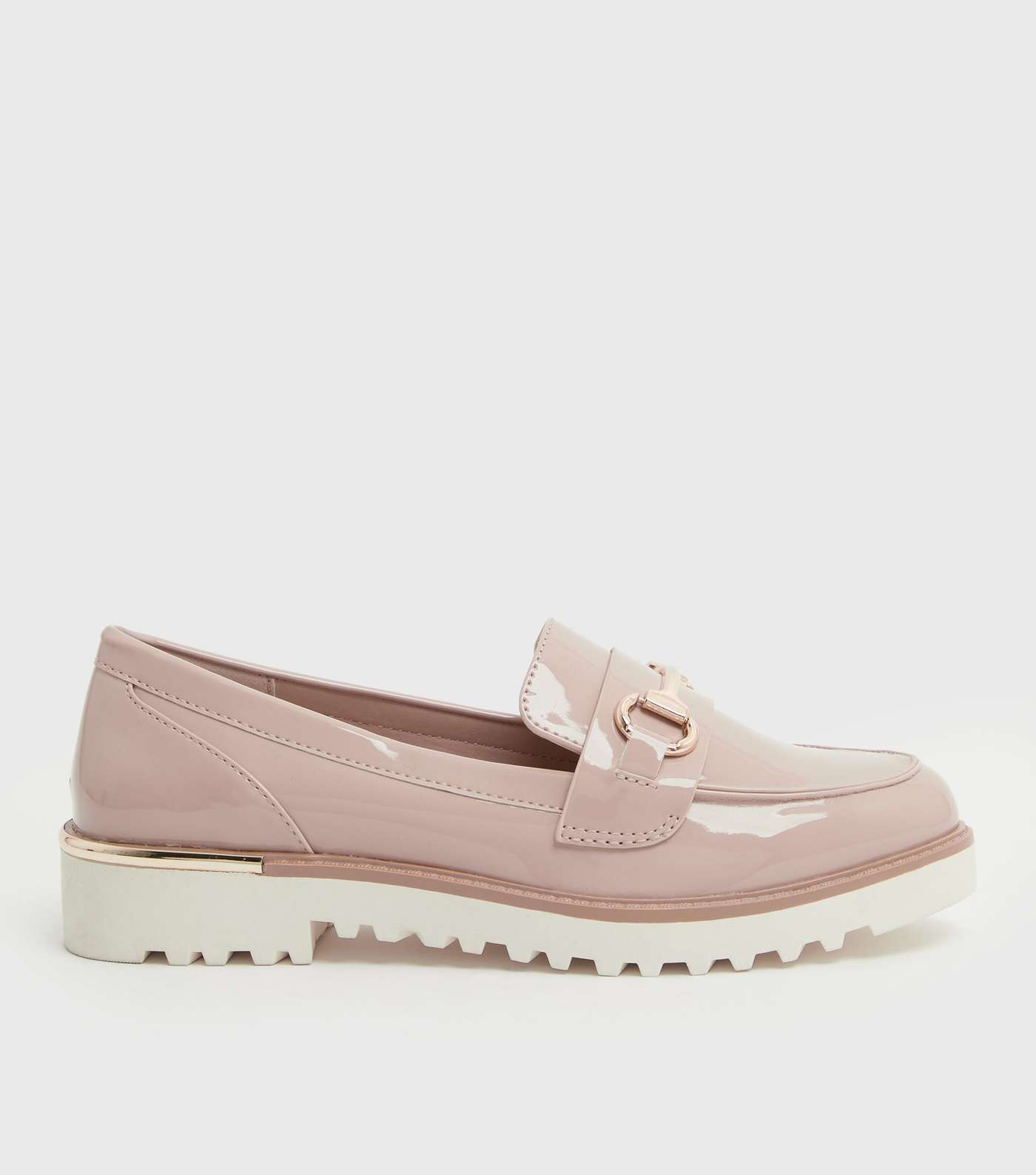 Pale Pink Patent Metal Trim Chunky Loafers