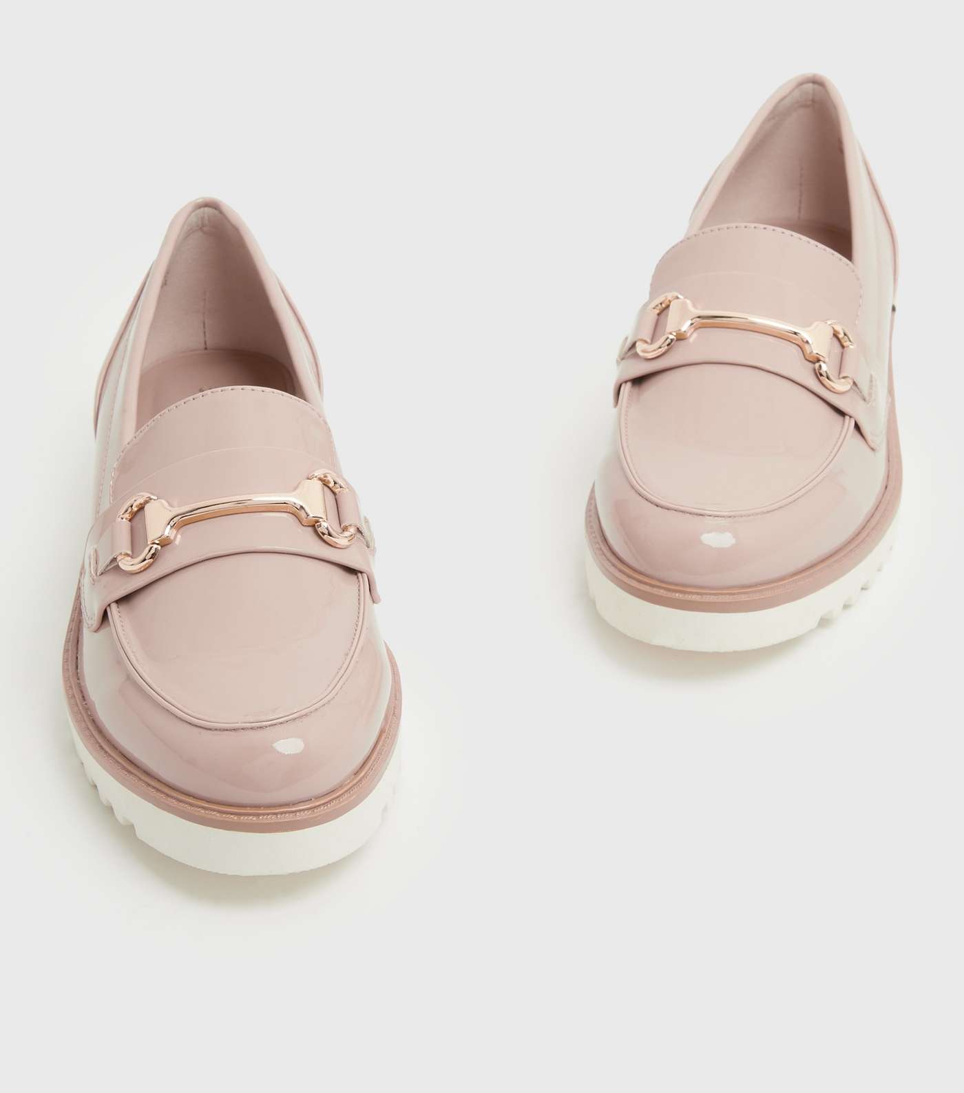 Pale Pink Patent Metal Trim Chunky Loafers Image 3