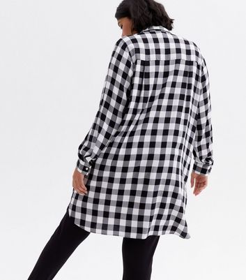 Curves Black Check Long Sleeve Oversized Shirt Dress | New Look
