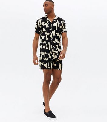 Black Abstract Tie Waist Shorts | New Look