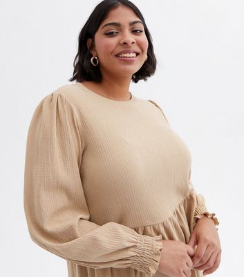 Click to view product details and reviews for Curves Camel Crinkle Jersey Long Sleeve Mini Smock Dress New Look.