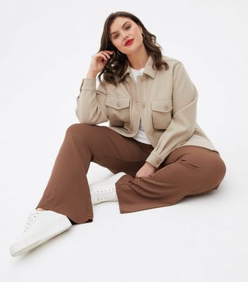 Curves Dark Brown Ribbed Jersey Wide 