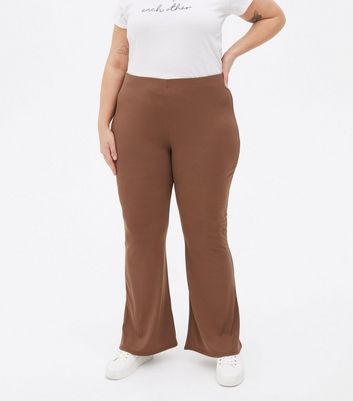 Curves Dark Brown Ribbed Jersey Wide 