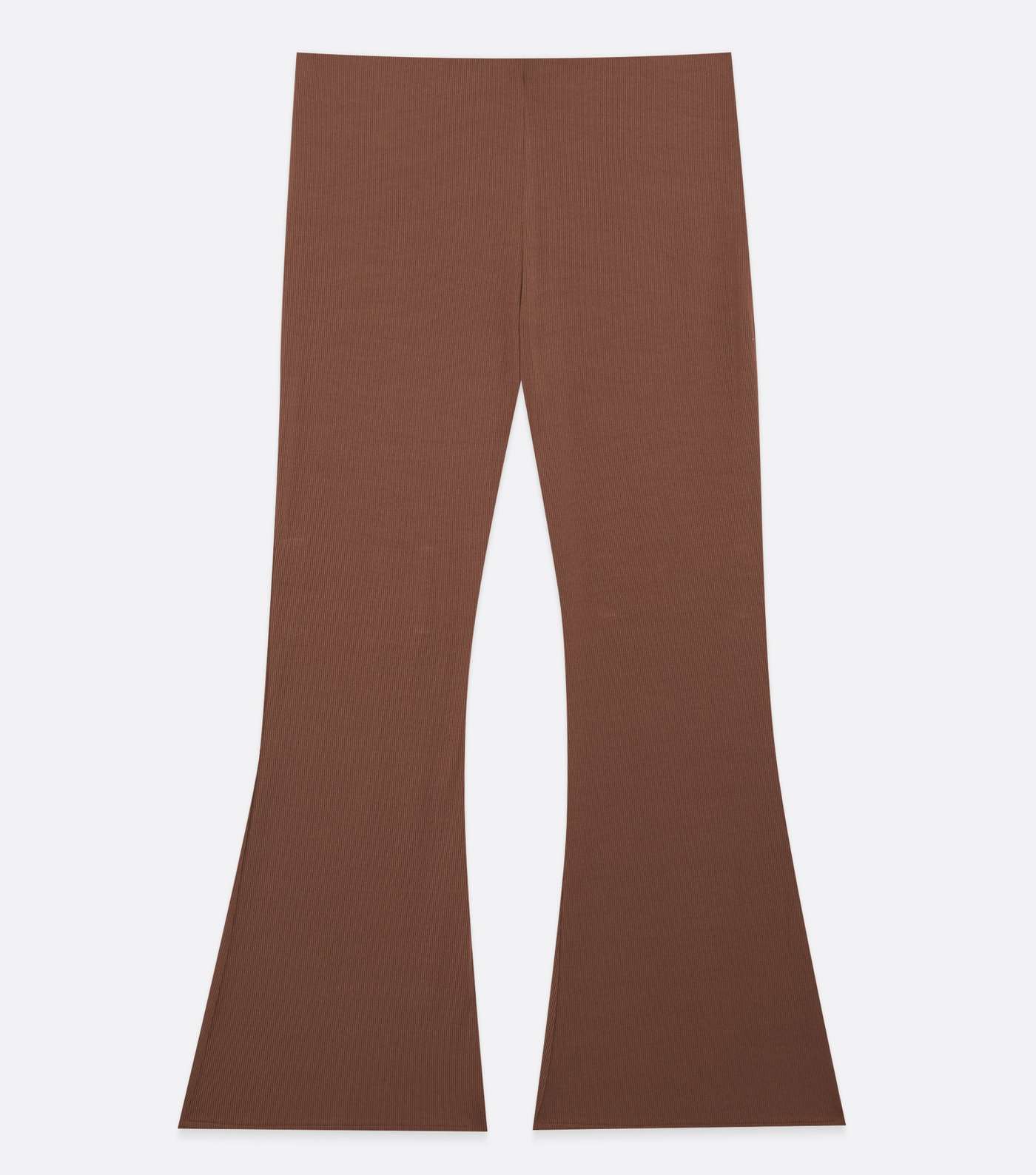 Curves Dark Brown Ribbed Jersey Wide Leg Trousers Image 5
