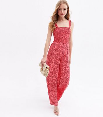 red ditsy jumpsuit