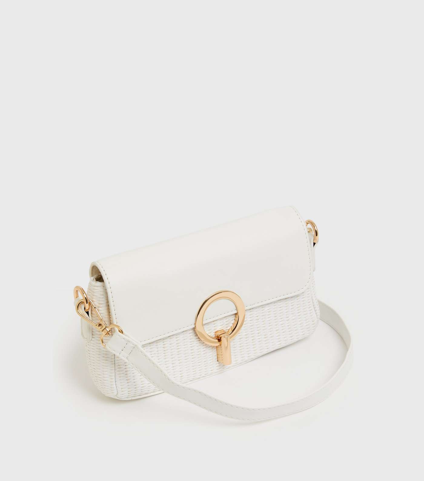 White Straw Effect Ring Front Cross Body Bag Image 3