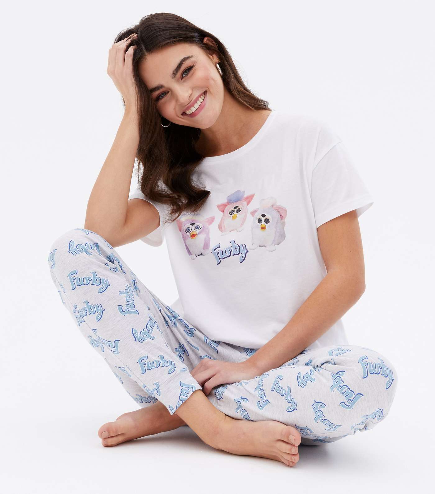White Jogger Pyjama Set with Furby Print