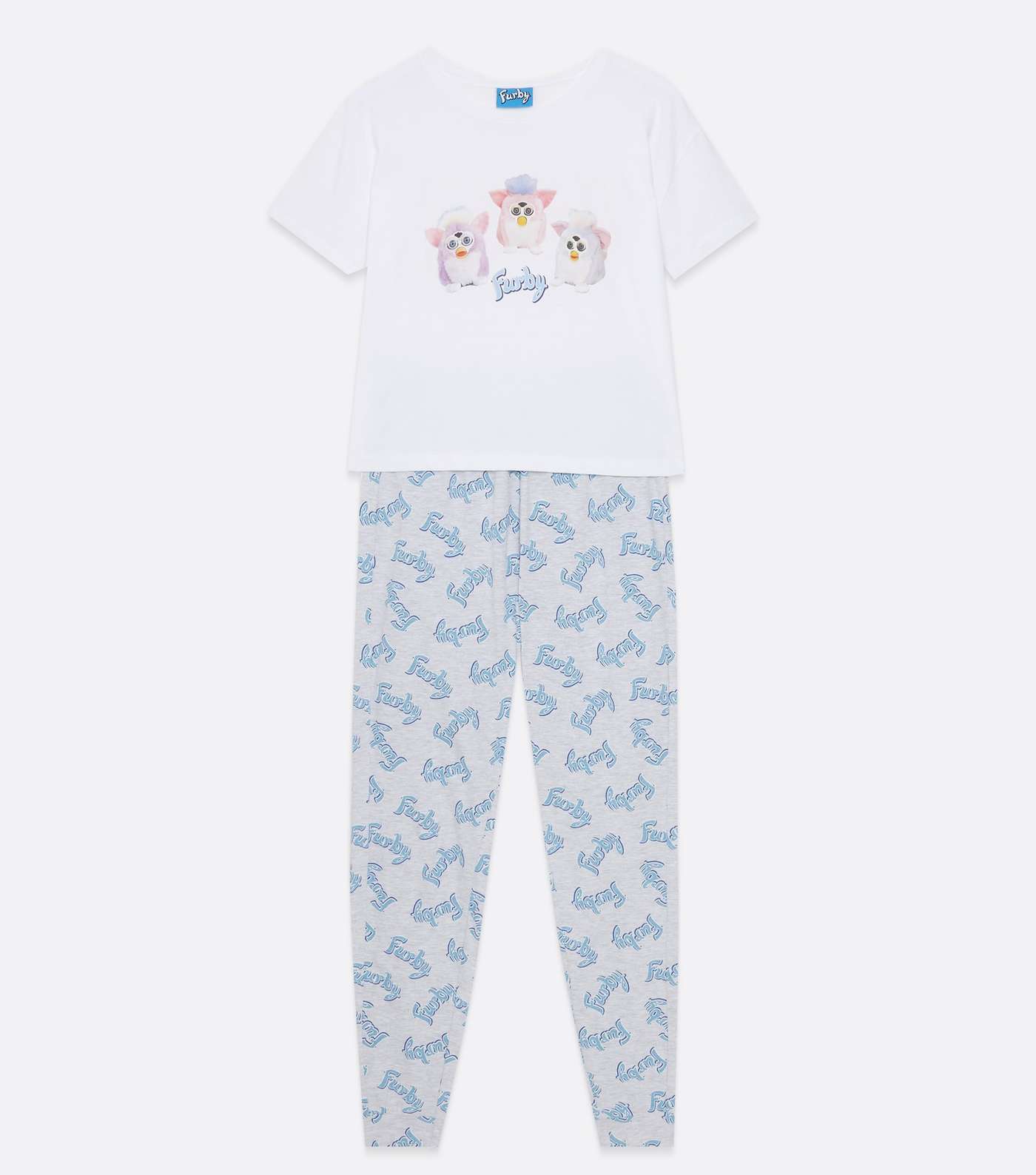 White Jogger Pyjama Set with Furby Print Image 5