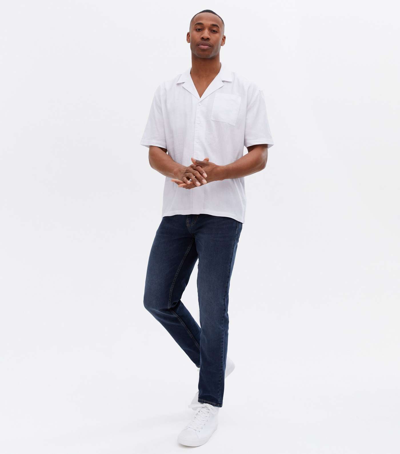 White Linen Blend Oversized Short Sleeve Shirt Image 2