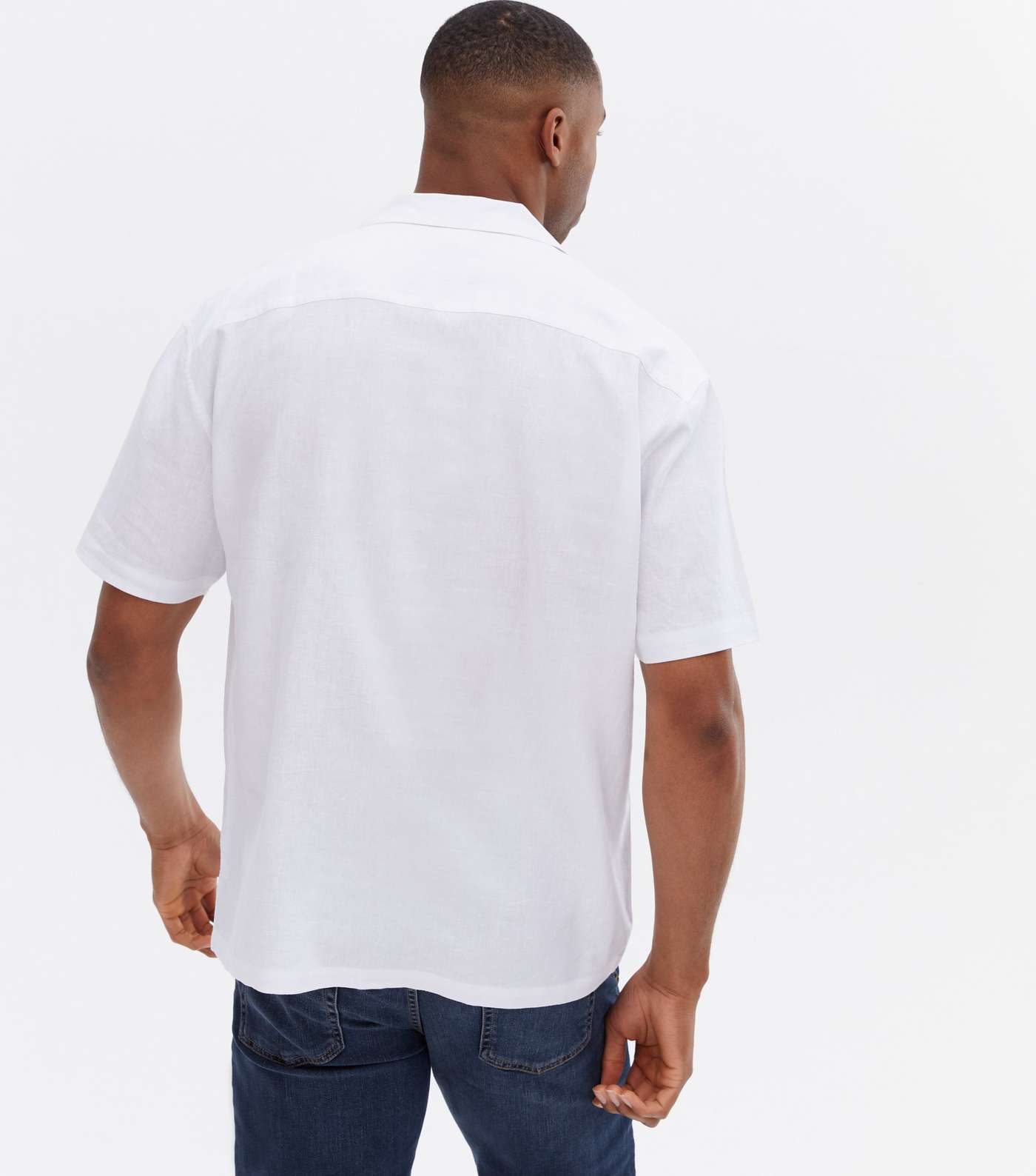 White Linen Blend Oversized Short Sleeve Shirt Image 4