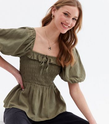 off the shoulder shirred peplum blouse