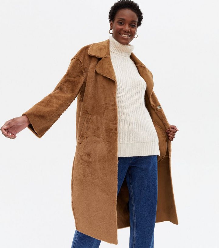 Only Light Brown Faux Fur Long Coat, Dark Brown Fur Coat Womens