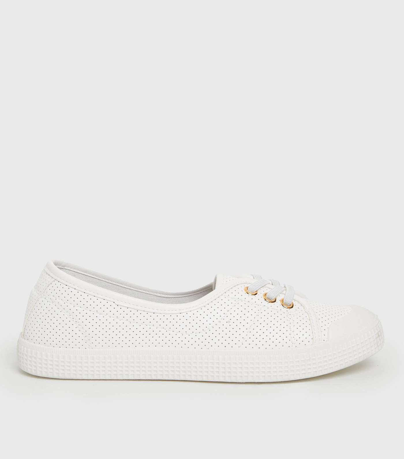 White Perforated Lace Up Trainers
