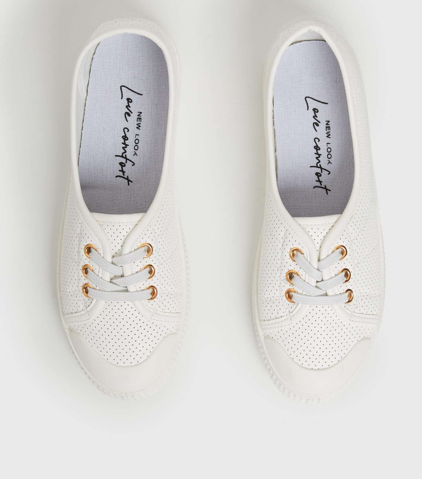 White Perforated Lace Up Trainers Image 3