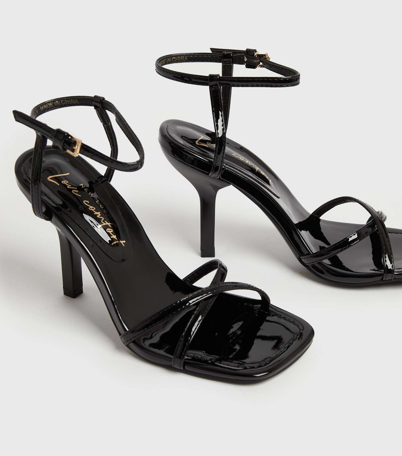 Black Patent Strappy Stiletto Heel Sandals Image 3