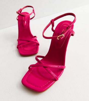 Bright Pink Patent Strappy Stiletto Heel Sandals New Look