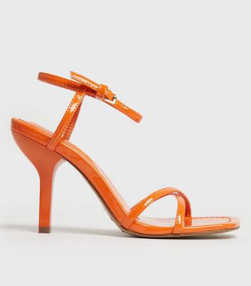 Bright Orange Patent Strappy Stiletto Heel Sandals New Look