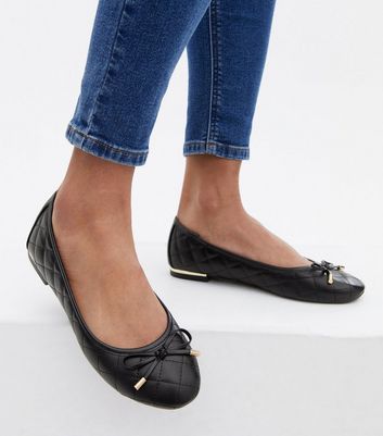 Black quilted shop ballet flats