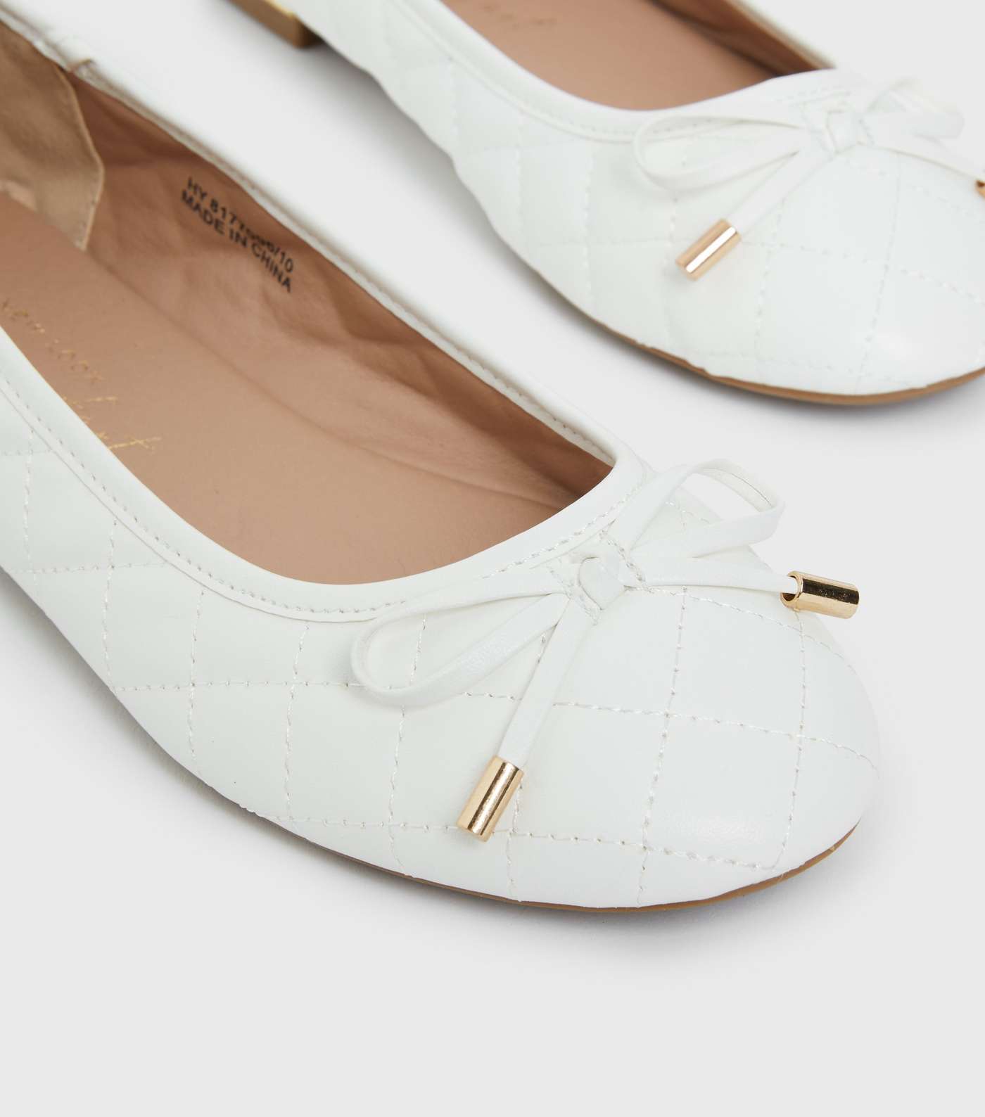 White Quilted Metal Trim Ballet Pumps Image 4