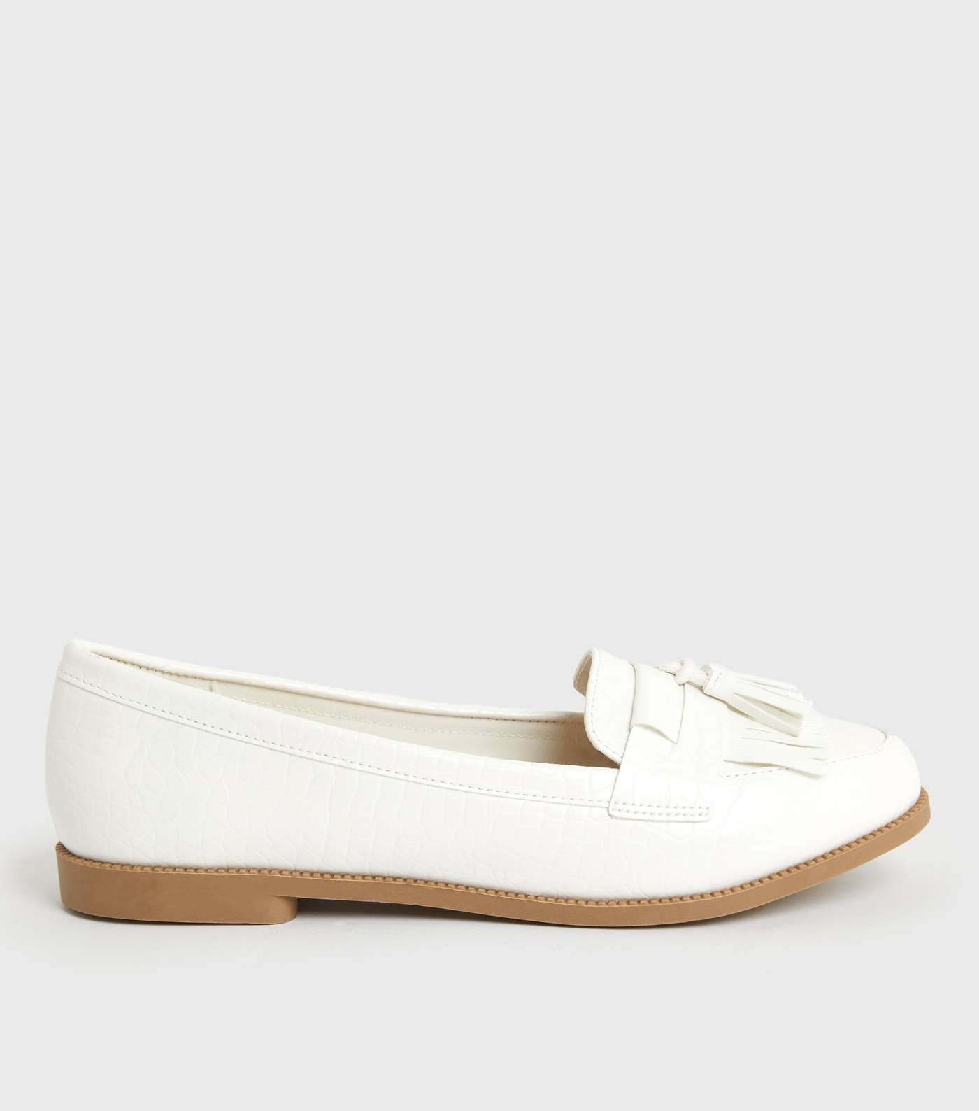 White Faux Croc Tassel Loafers
