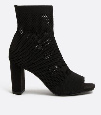 Click to view product details and reviews for Black Knit Peep Toe Block Heel Sandals New Look Vegan.