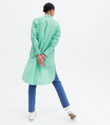 Green Stripe Poplin Oversized Shirt | New Look