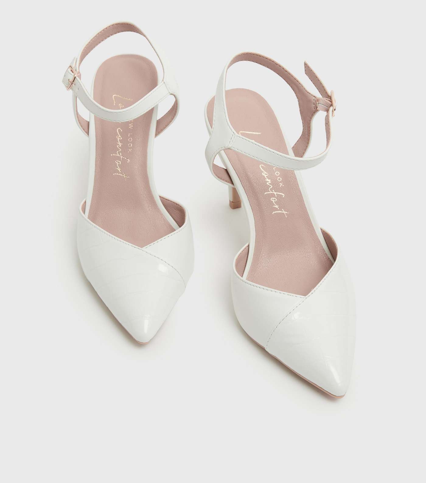 White Faux Croc Stiletto Heel Court Shoes Image 3