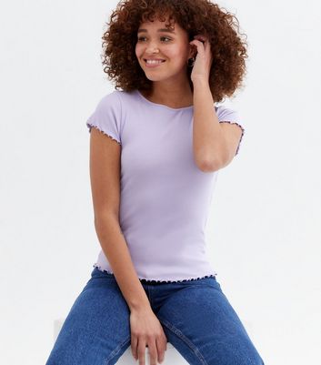 Lilac Frill Short Sleeve T Shirt New Look