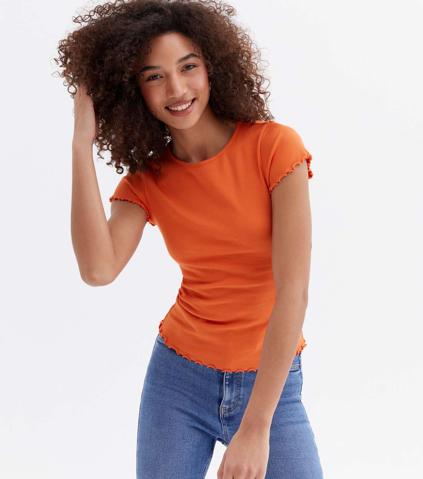 Bright Orange Frill Short Sleeve T-Shirt Image 3