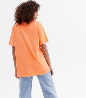 Damen Bekleidung Bright Orange Acid Wash Oversized T-Shirt