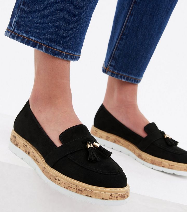 Black Wedge Loafers For Women