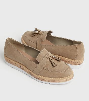Click to view product details and reviews for Light Brown Suedette Tassel Cork Wedge Loafers New Look Vegan.