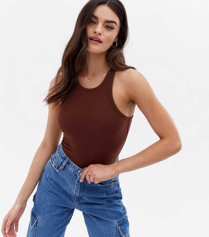 Dark Brown Jersey Racer Vest