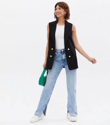 Click to view product details and reviews for Black Button Front Sleeveless Blazer New Look.