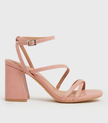 Wide Fit Bright Pink Leather-Look 2 Part Platform Block Heel Sandals | New  Look