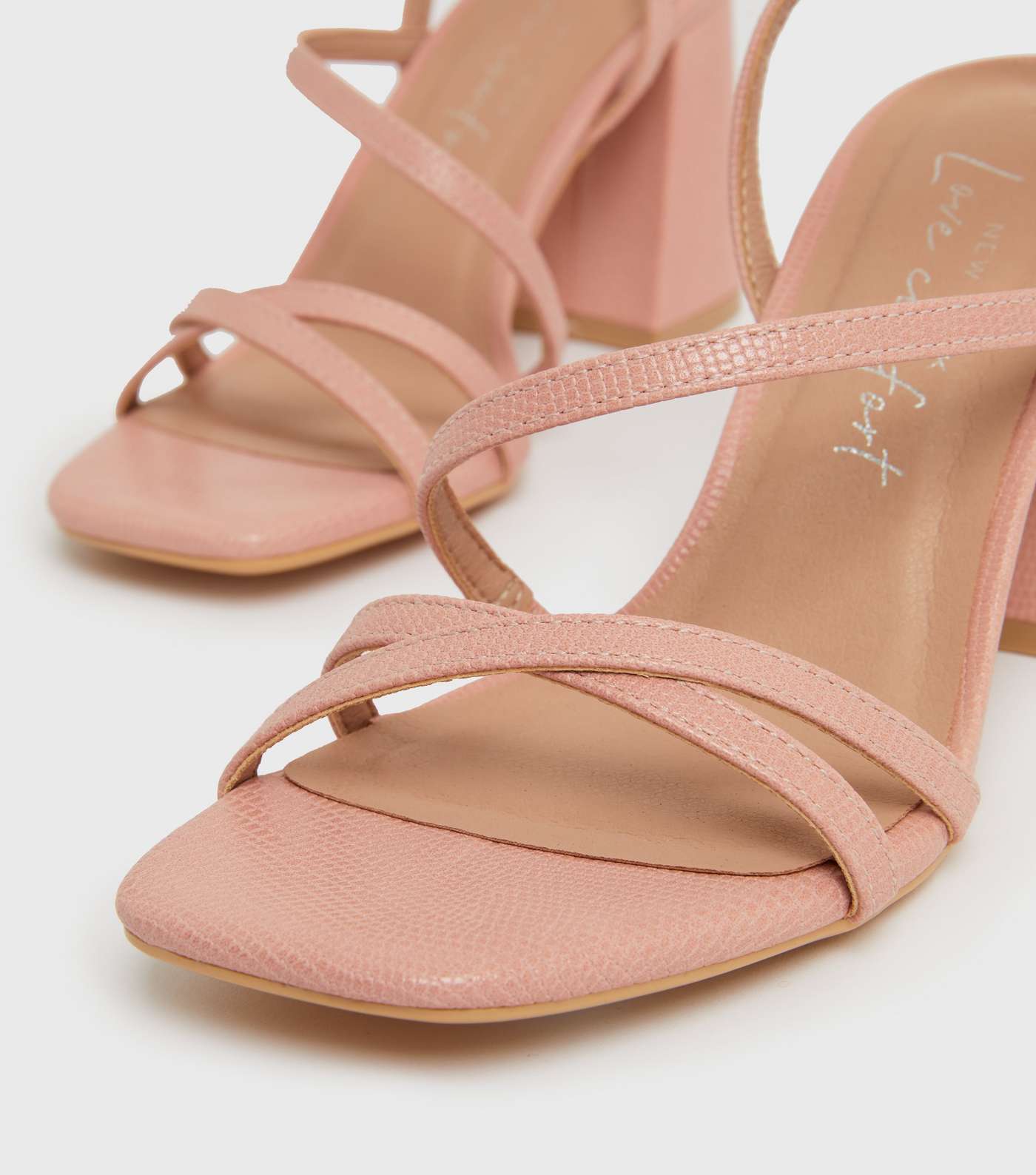 Pink Faux Croc Strappy Block Heel Sandals Image 4