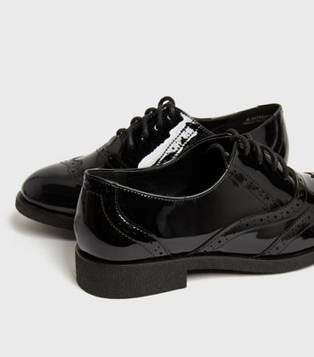 Black Patent Lace Up Brogues New Look Vegan