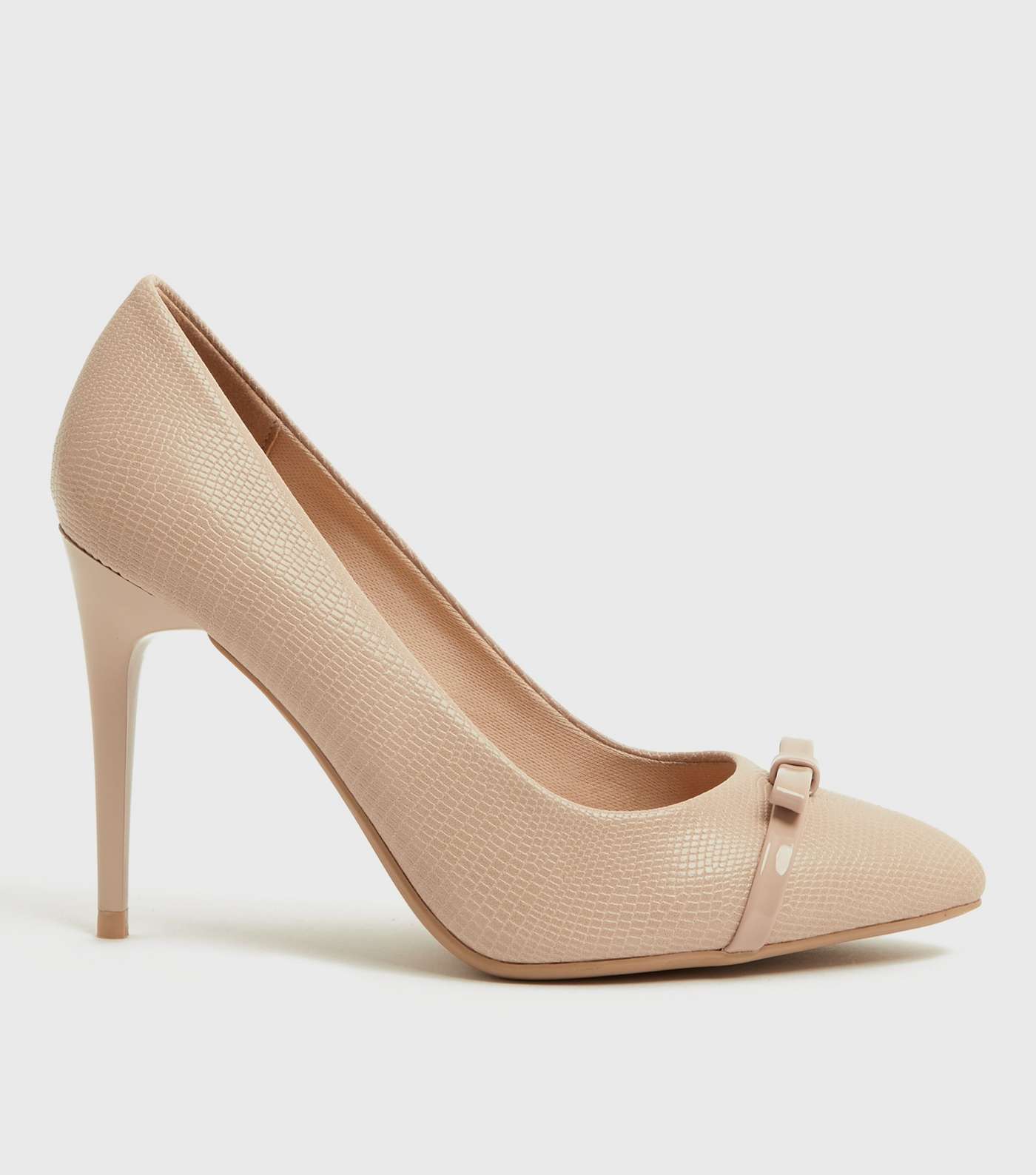 Pale Pink Faux Snake Stiletto Heel Court Shoes