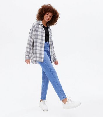 Mad Engine Juniors Bronco Plaid Shacket Womens Long Sleeve Oversized Button-Down Shirt | Blue | Juniors Medium | Shirts + Tops Button-Front Shirts