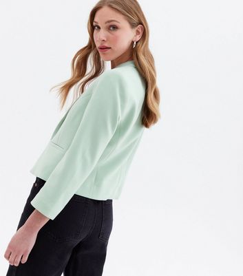 New Look Women's Plus Size Light Green Crop Long Sleeve Blazer Curves - UK 20