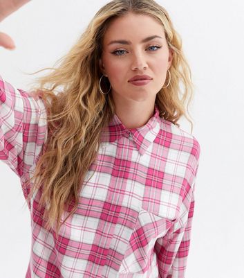 Pink checkered shirt womens hotsell