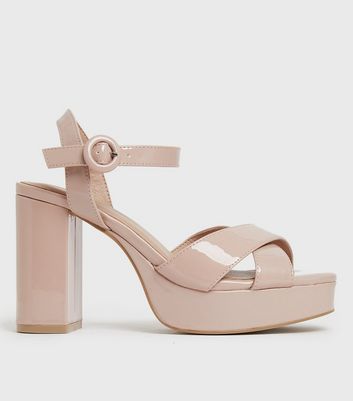 Cream Patent Platform Block Heel Sandals New Look Vegan