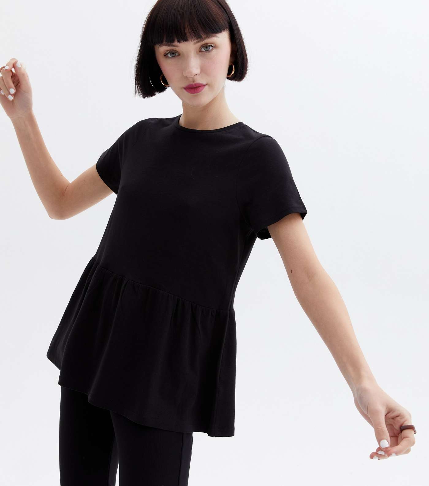 Black Short Sleeve Peplum T-Shirt