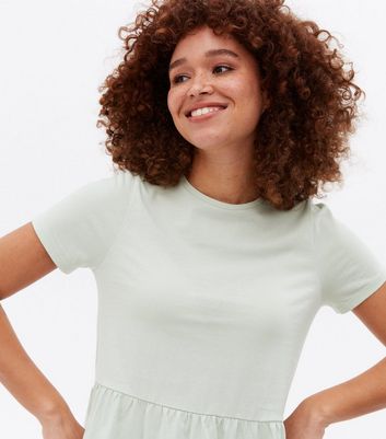 Damen Bekleidung Light Green Short Sleeve Peplum T-Shirt